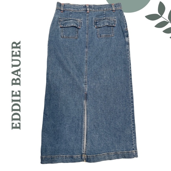 Women’s Eddie Bauer Maxi Denim Cargo Skirt Size 42 US Medium Blue Jean Skirt - Picture 2 of 4